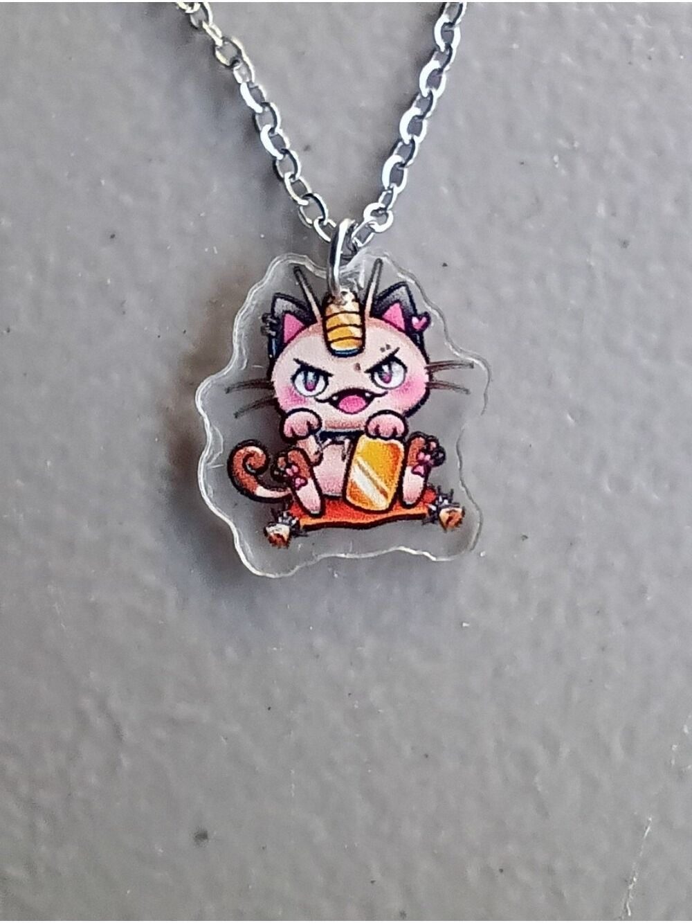 Pokemon Cute Meowth Acrylic Charm Stainless Steel Handmade Necklace
